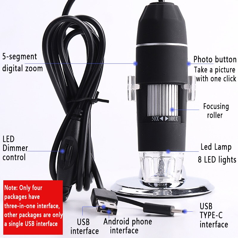Caméra web macro HD pour ordinateur web, Microscope industriel, loupe de Zoom, ordinateur de bureau et ordinateur portable USB sans pilote avec LED lumières