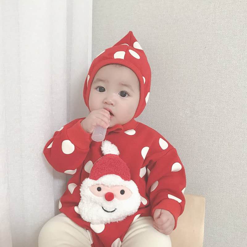Inverno meninos e meninas regular estilo coreano algodão bebê macacão de natal dos desenhos animados polka dot manga longa chapéu moda