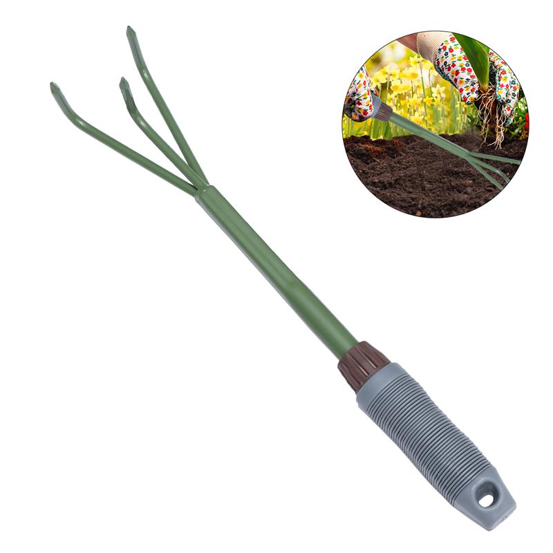 Gardening Tool Agricultural Rake Three Teeth Rake Steel Fork Kit Portable Loose Soil Tool Garden Tool Supplies for Garden Lawn