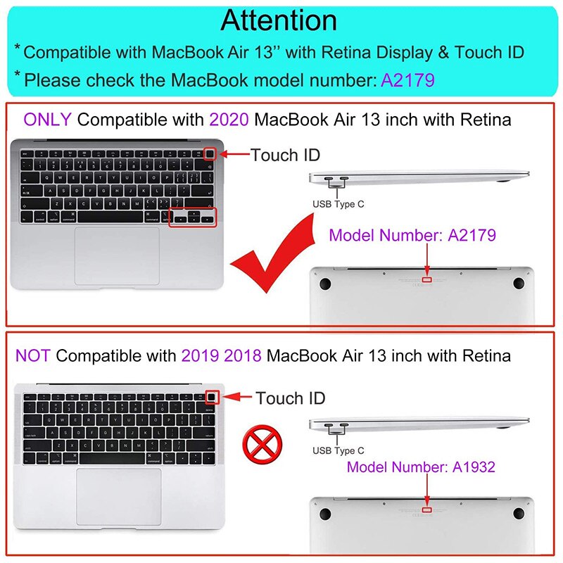 Laptop Case For MacBook Air 13 Inch Release A2179 with Retina Display Plastic Hard Shell Cover TPU Bumper & Keyboard Cover