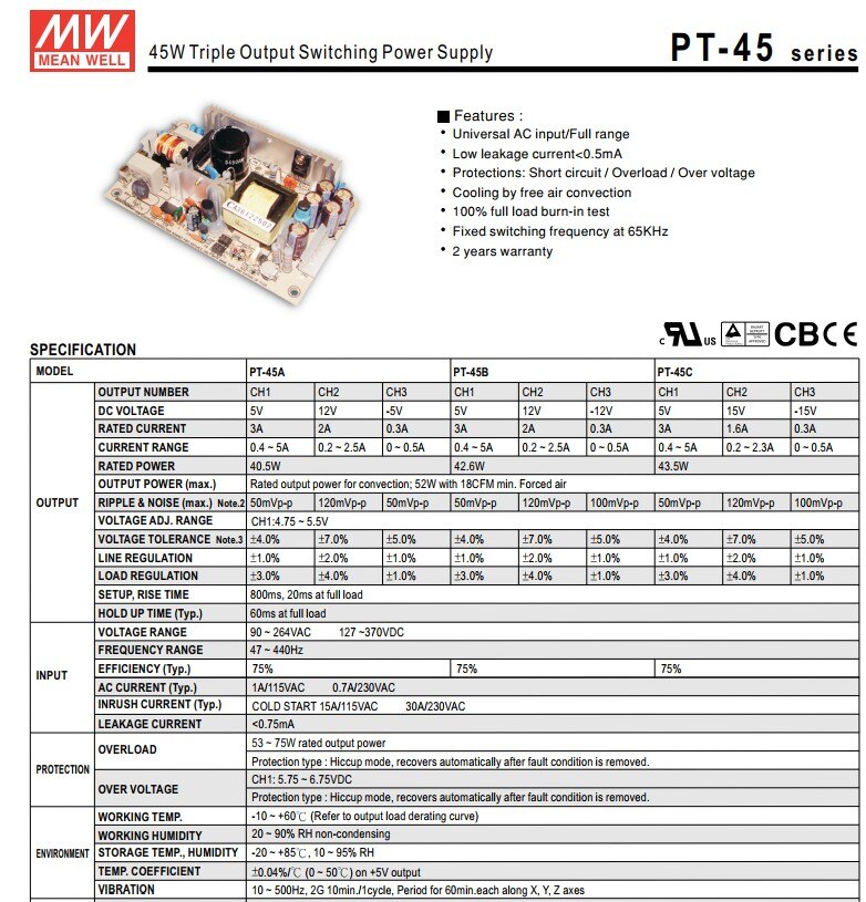 Teil -45c 45w dreifach-ausgangs-schaltnetzteil