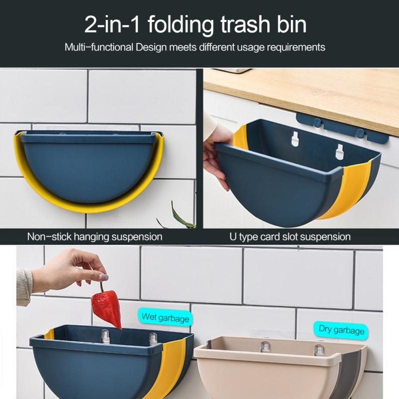 Folding Waste Bin Kitchen Cabinet Door Hanging Trash Can Recycle Bin Wall Mounted Trash Can For Bathroom Toilet Waste Storage