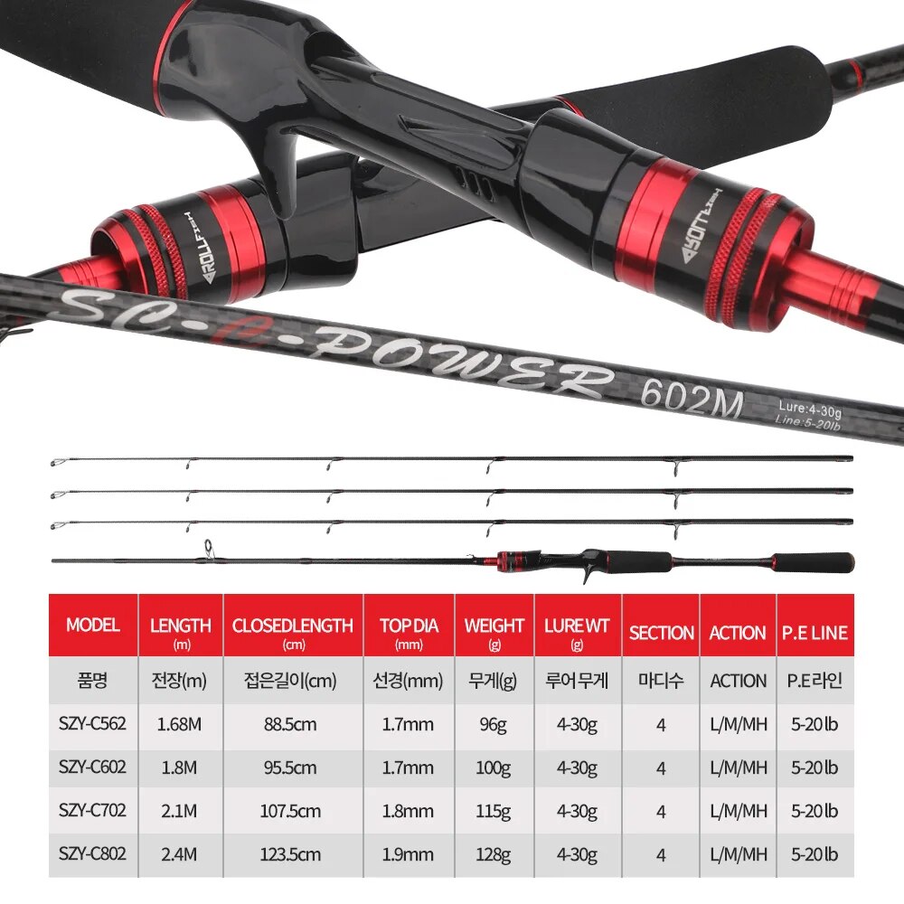 Rollfish 3 spidser power l/m/mh spinning casting kulfiber lokkefiskestang ferskvands saltvand bas fiskestang 1.68-2.7m stk.