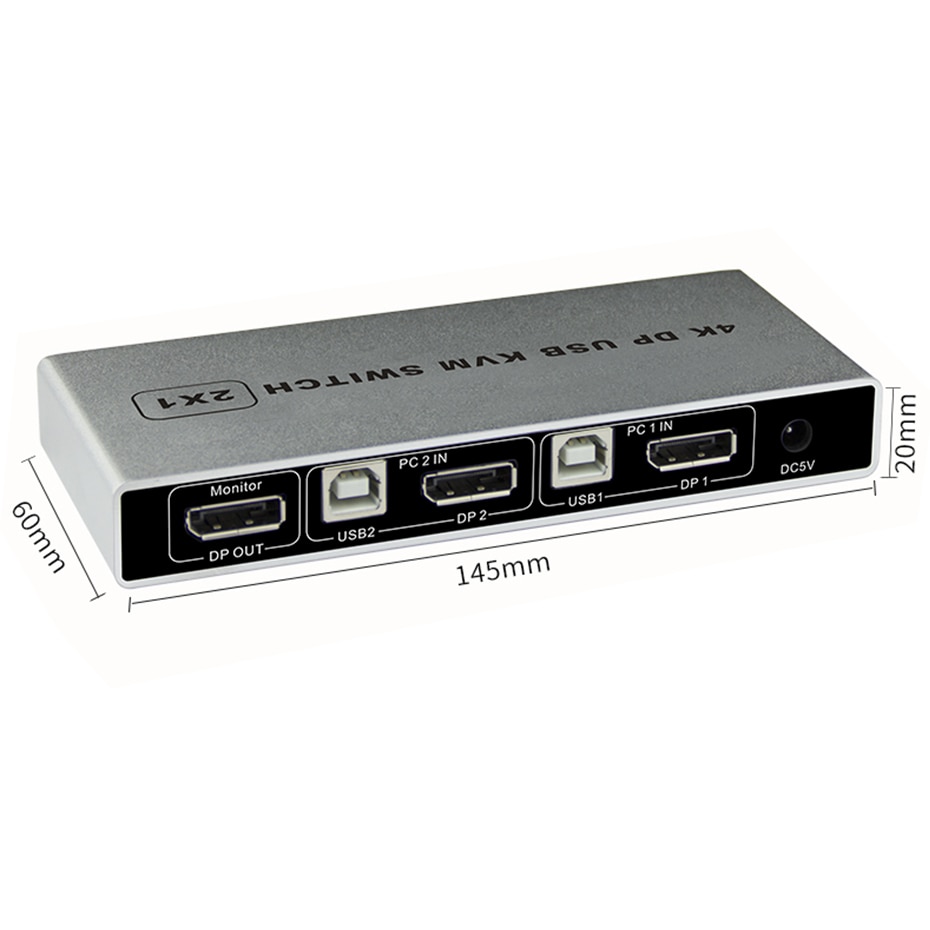 Controller 4K 60Hz Dual Port 1 Out KVM Switch Displayport HDMI USB Monitor Connection Stable Computer VGA Mouse Support