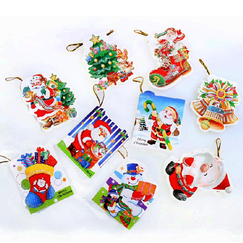12Pcs/Set Christmas Tree Hanging Paper Cards Set Greeting Birthday Wishes Message Card Thank You Blessing Card 4.7X3.2cm