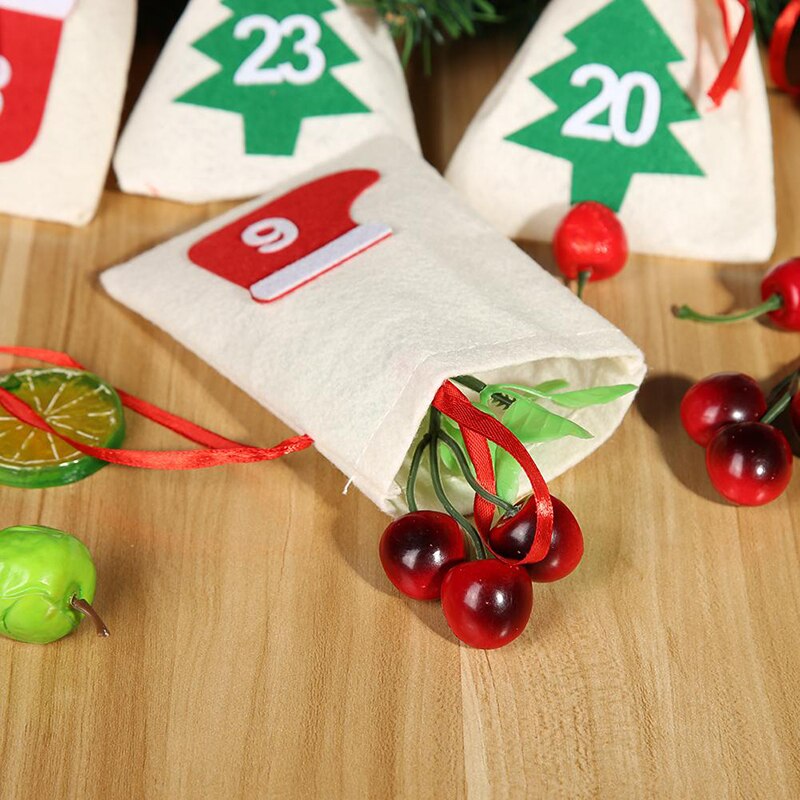 Fabric Christmas Countdown Advent Calendar Candy Bags Hanging Year Christmas Party Decoration 11x16cm