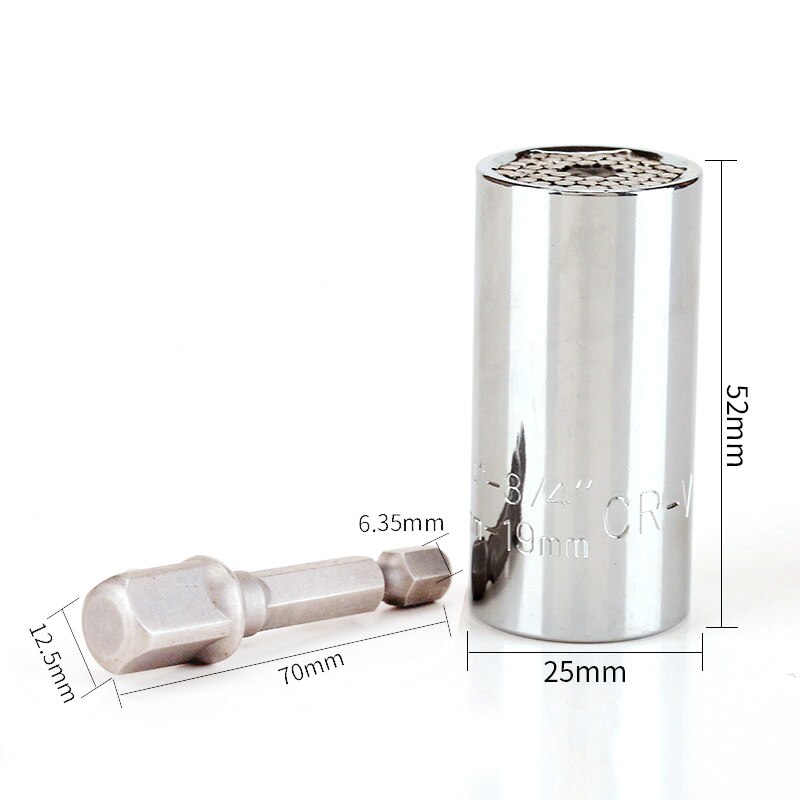 Torque Wrench Universal Sleeve Head Set Socket Sleeve 7-19mm Spanner Key Style Grip Multi Hand Tools Cr-v Sleeve: Silver