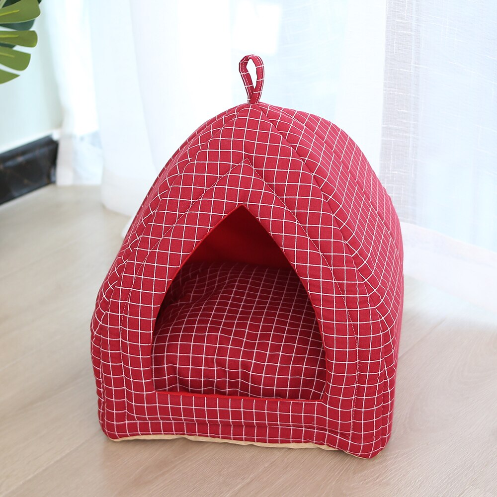 Cama para gato y perro de tela plegable forma de cono suave Casa de gato mascota nido para dormir cálido para gatos lavables suministros para mascotas lindas: 3 / 33x33x37cm