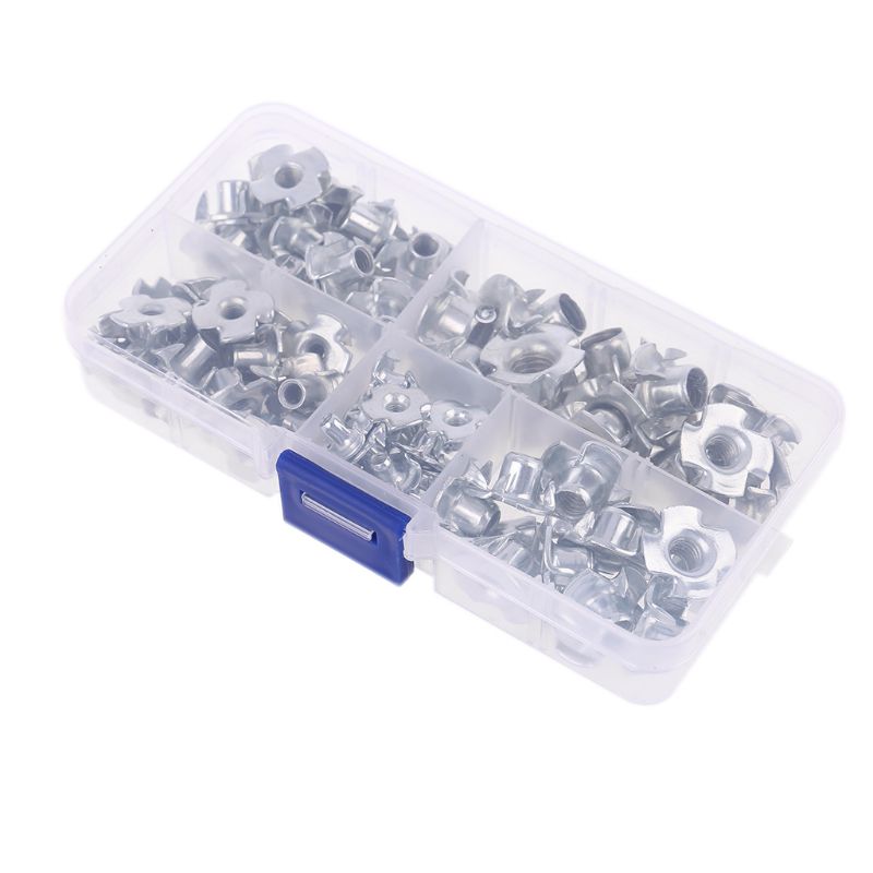 90pcs M3 M4 M5 M6 M8 Captive T Nuts Pronged Tee Nuts Zinc Plated Assortment Kit N58C