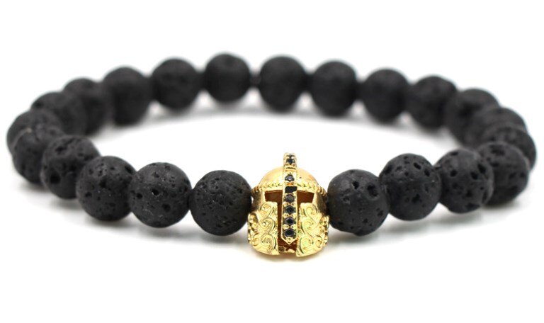 10 Mm Hc434 Elastische Aangepast Natuur Zwarte Steen Vulkanische Lava Bead Micro Pave Spartan Helm Cz Zirconia Armband: 1