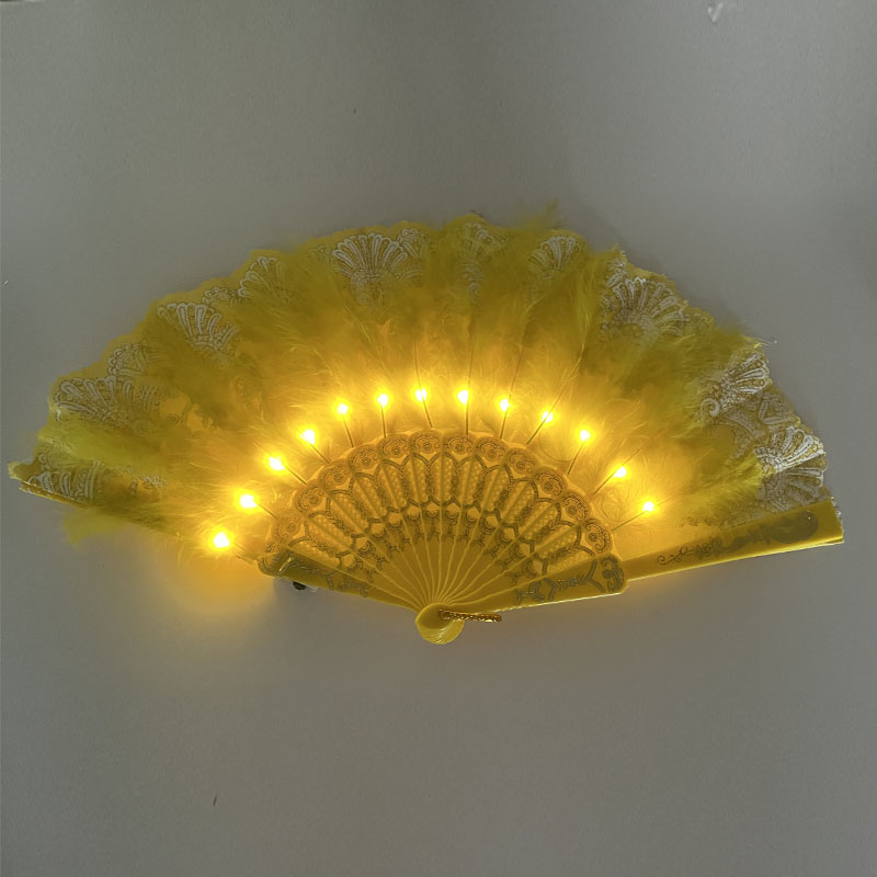 Abanicos de mano de plumas con luz LED brillante para niños y adultos, perfectos para fiestas de baile, festivales y bodas: Naranja