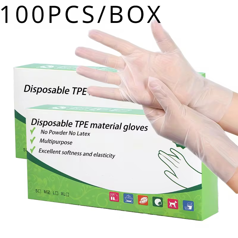 100/200 Stück Einweg-TPE-Handschuhe, puderfrei und latexfrei, geeignet für sterben Reinigung von Küchen und Badezimmer