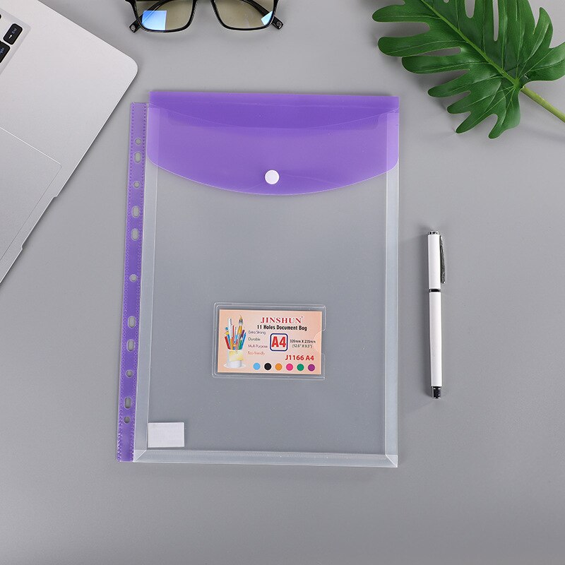 6pcs Poly Envelope Folder For A4 Document Organizer Transparent Waterproof File Bag with Snap Button Closure Pouch School Office: A purple x6