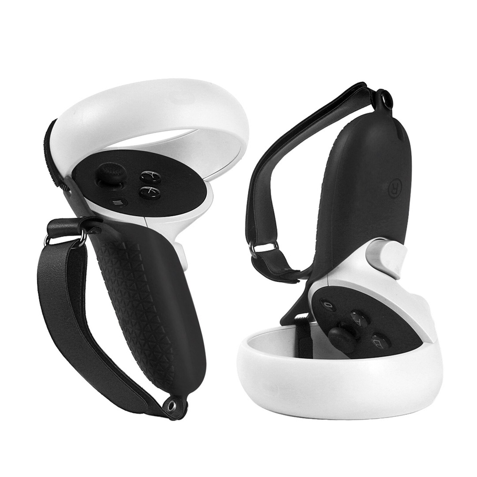 Controller impugnatura coperchio impugnatura in Silicone accessori VR per Oculus Quest VR 2 coperchio di protezione con cinturino per impugnatura per dom2: Black