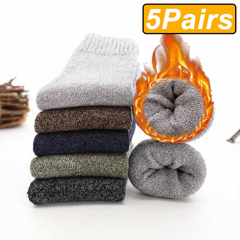 5 pares de inverno quente meias masculinas grossas meias femininas super mais grossas meias sólidas meias de inverno contra neve fria terry meias: Bege