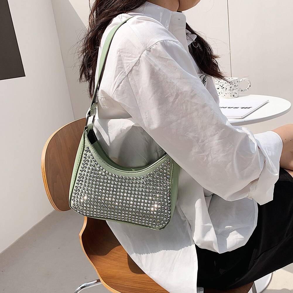 Women Rivet PU Leather Shoulder Bags Casual All-match Underarm Bags Ladies Small Hobos Handbags Mini Purse