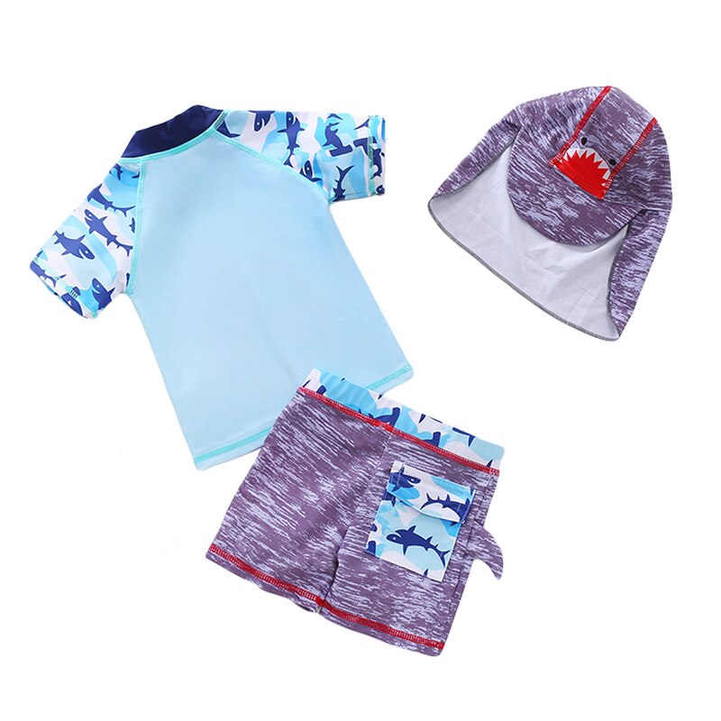 Blotona-Conjunto de ropa de natación para niños pequeños, Tops de manga corta con cuello redondo azul + Pantalones cortos + sombrero, ropa de playa de vacaciones de 3 a 7 años, 3 uds.