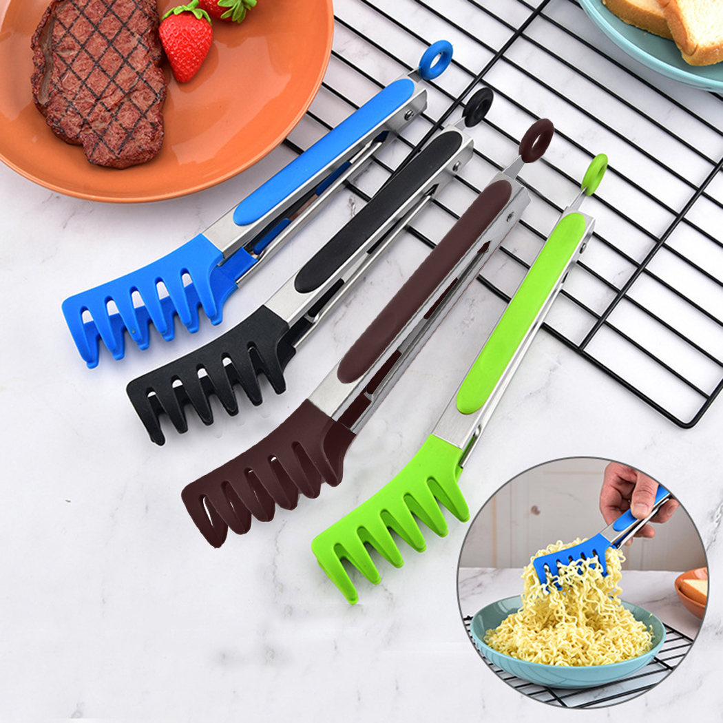 Pince à nouilles en Nylon et Silicone, 9 pouces, pinces à Spaghetti, poignée en acier inoxydable, ustensiles de cuisine, accessoires de cuisine