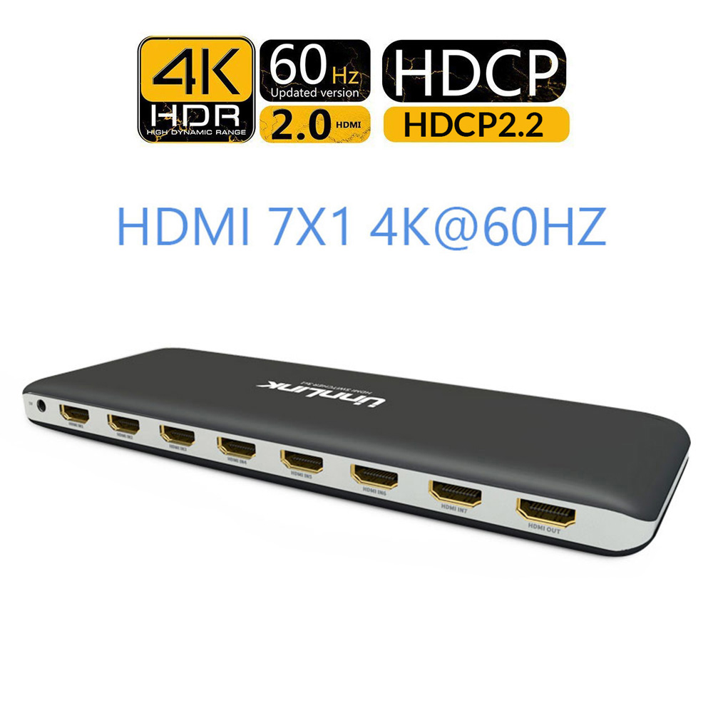 Unnlink hdmi switch 7 x 1 hdmi 2.0 uhd 4k @ 60hz 10 bit hdr hdcp 2.2 3d med ir for xbox one s/x  ps4 pro led smart tv mi box 3 projektor: 7 x 1 / Uk plug