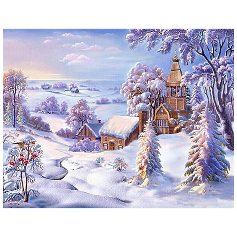 Diamond Painting Cross Stitch Diamond Embroidery Scenic Winter Scenery Pattern Christmas