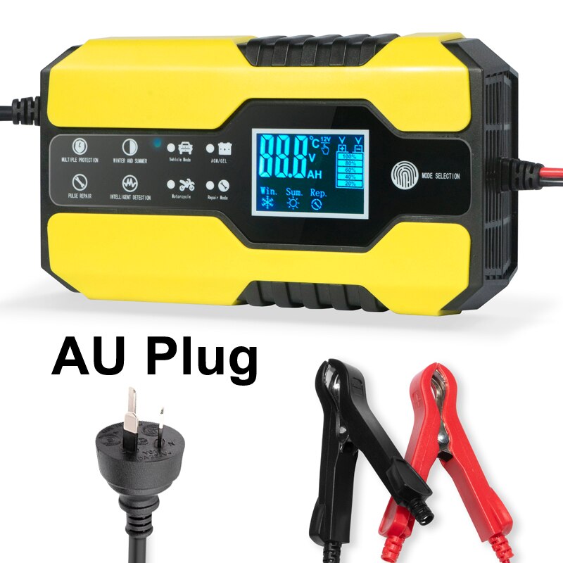 Car Battery Charger/Maintainer 12/24V Touch Screen Pulse Repair LCD Battery Charger for Car Motorcycle Lead Acid Battery AGM GEL: AU Plug