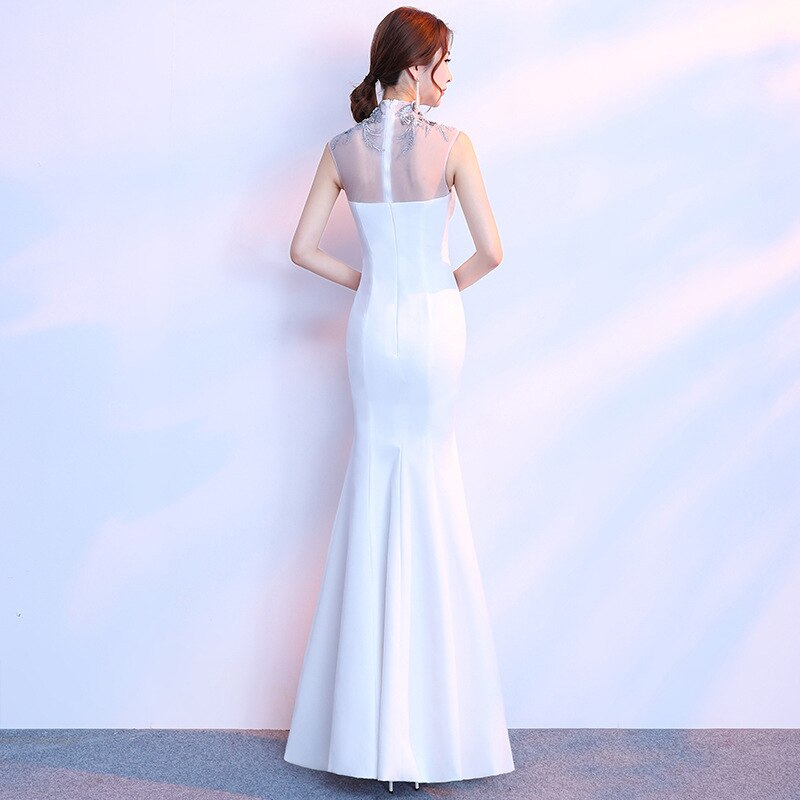 Qipao – robe Qipao à paillettes, style sirène, Cheongsam, robes de mariage orientale, robes de soirée, taille 3XL, blanc
