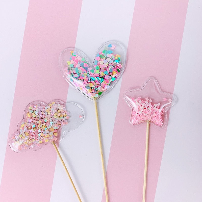 1pc Bling Crown Stars Hearts Cloud Cake Toppers Shiny Cupcake Topper for Wedding Baby Shower Birthday Party Cake Decorations