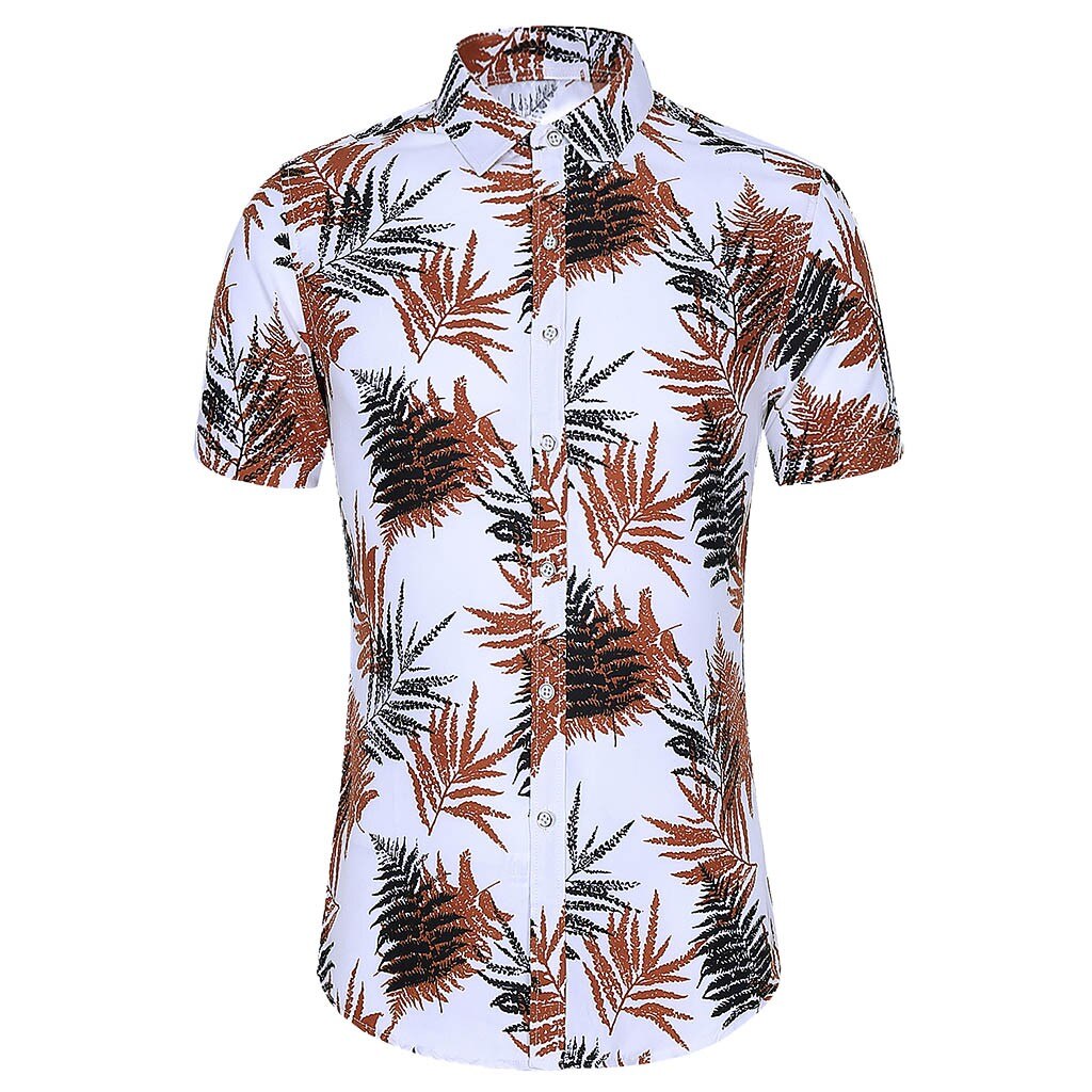 Camiseta informal de para hombre, de manga corta Camiseta holgada hawaiana con cuello vuelto estampada, camisa masculina: B / XL