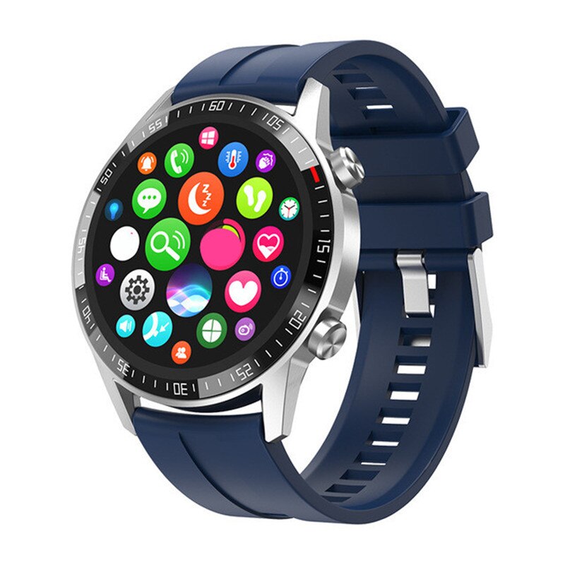 Q88 montre intelligente Bluetooth appel 46MM plein rond moniteur de fréquence cardiaque cadran réponse Sport Fitness hommes Smartwatch: Bleu