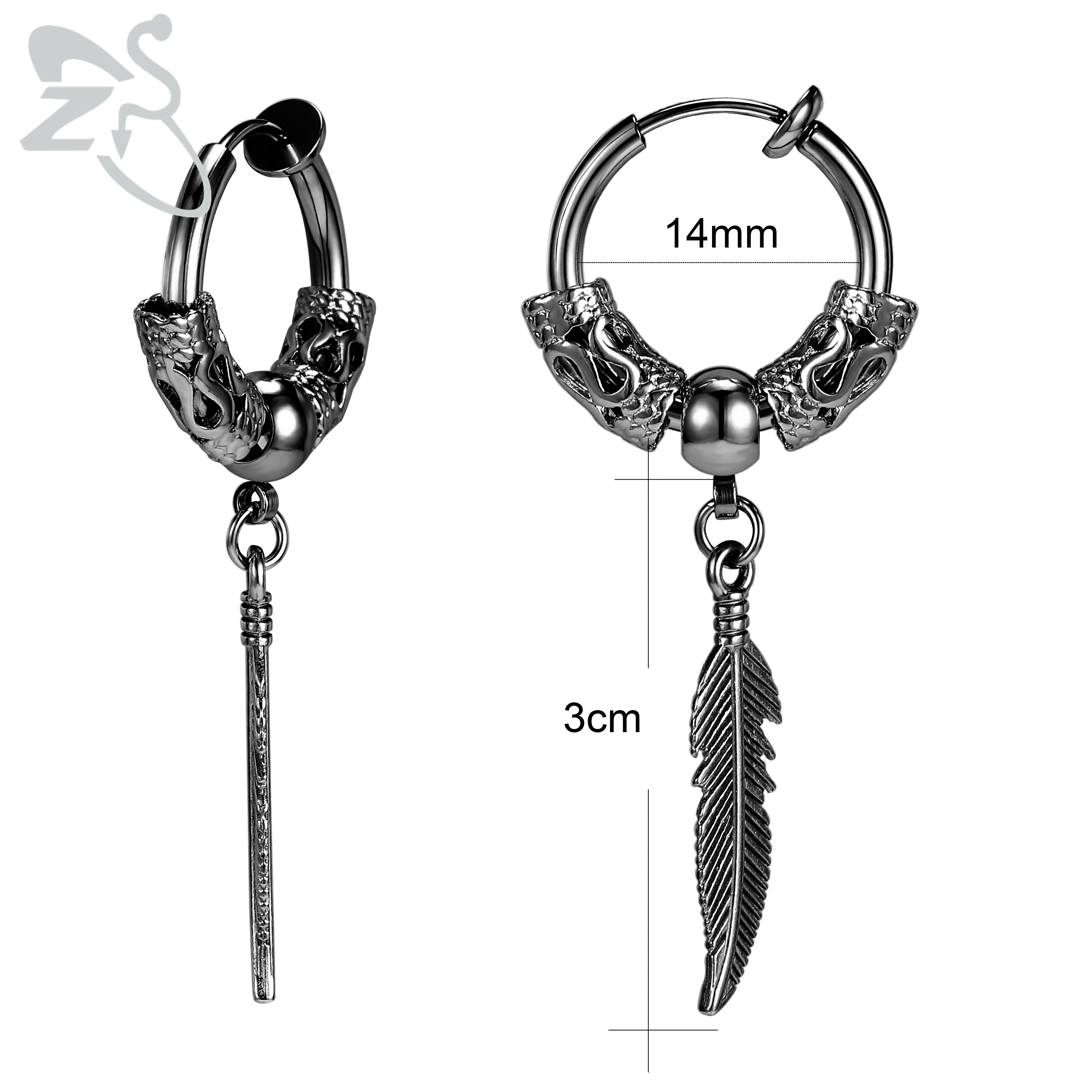 ZS-pendientes de acero inoxidable para hombre y mujer, aretes con Clip, cadena con borlas, estilo gótico, Punk, cruzado, 2 unids/lote: 129 black