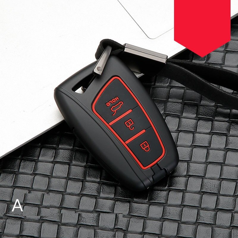 Kulstoflegering + silikone bilnøglertaske til hyundai santa fe grand ix45 centennial genesis fjernbetjening shellcover nøgleringstaske: En sort rød