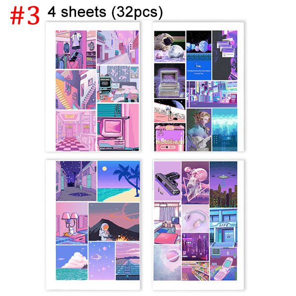 4Sheets Pink Series Stickers Aesthetic Stickers Retro Vaporwave Paper Sticker Scrapbooking Decorative Diary Planner Stationery: 3