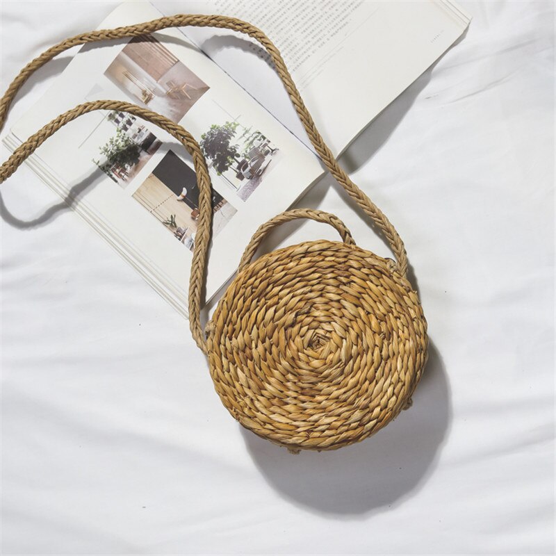 Round drum straw shoulder bag rattan female handbag international trend retro fresh spring and summer crosbody bag: Default Title