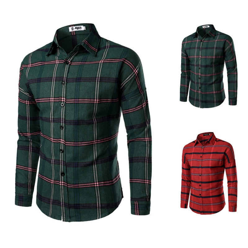 Plaid Shirt Mannen Shirts Chemise Homme Heren Shirts Lange Mouw Lente Herfst Mannen Blouse