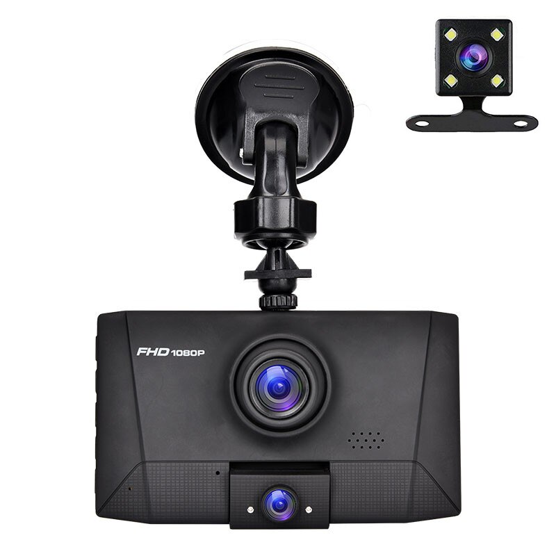 Caméra de tableau de bord, 3 en 1, DVR, Dashcam, enregistreur vidéo pour voiture, 4 pouces, 1080P, enregistrement en boucle, capteur G, Vision nocturne, grand Angle de 170 °: Three Cameras / 8G TF Card