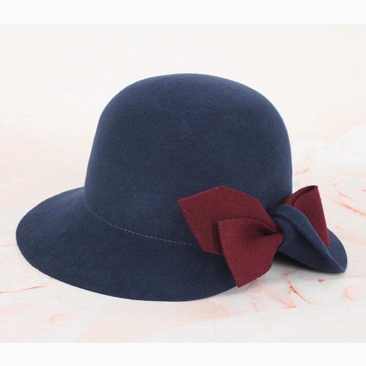 Ladies Cloche Winter Cap Soft For Girl Hats Trendy Derby Wool Bowler Fall Winter Warm Lovers Fedoras Princess Caps Chapeau Femme: Navy