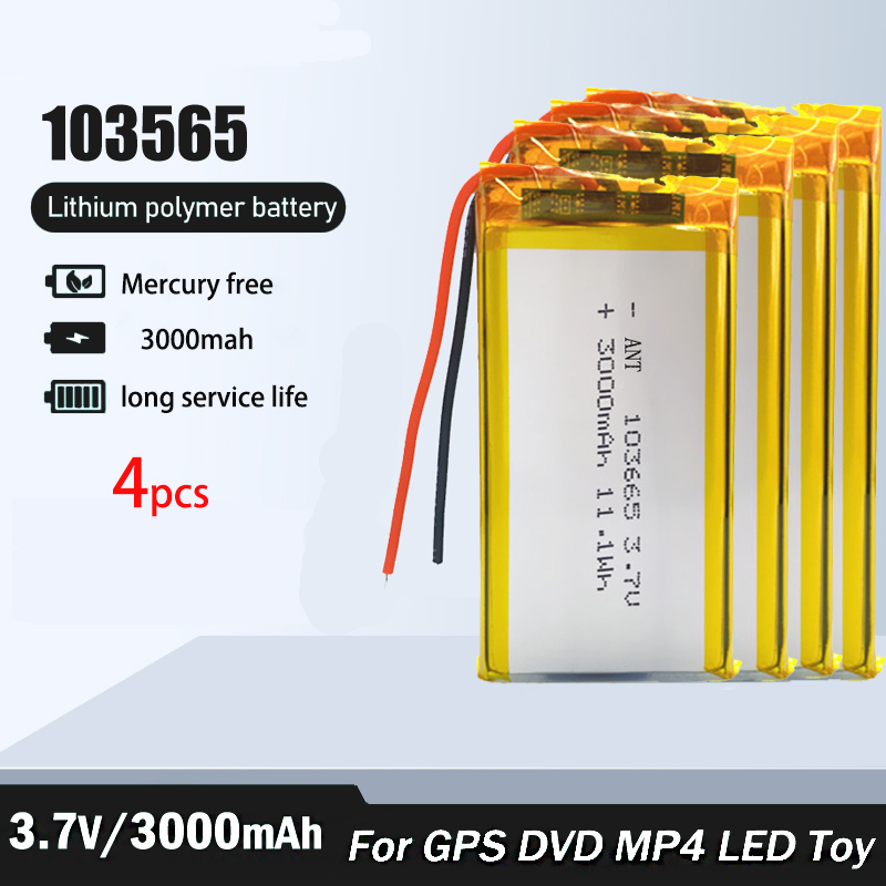 3000mAh Recargable 3.7V 103665 Batería de polímero de litio Gps para grabadora de conducción con luz LED, cámara PSP, Altavoz Bluetooth: Rojo