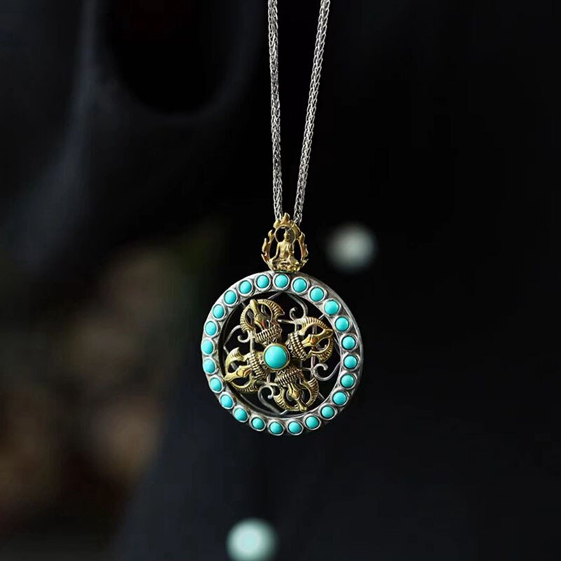 National Tide National Style Natural High Porcelain Blue Turquoise Diamond Pestle Birthstone Buddha Neck Pendant Accessories