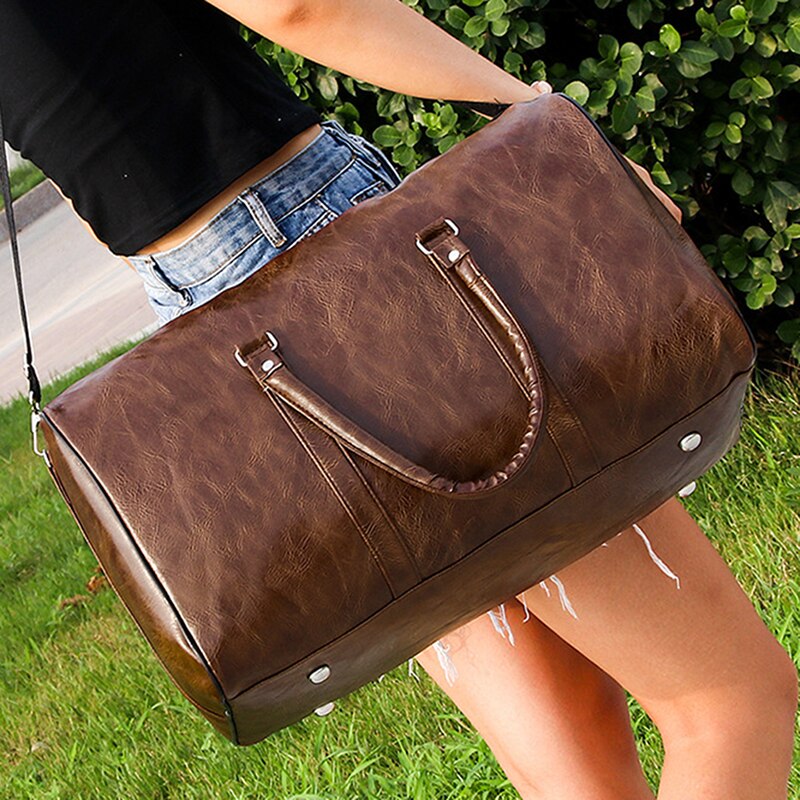 Bærbare damer rejsetaske pu stor kapacitet vandtæt kortdistance bagage taske sport fitness håndtaske: Brun