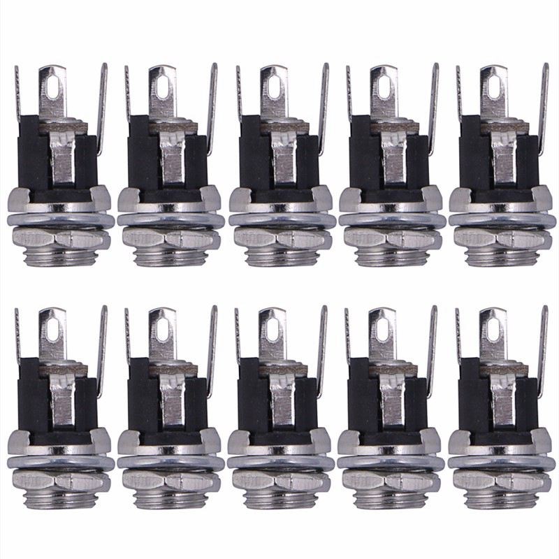 10pcs DC Power Supply Jack Socket Female Panel Mount Connector 5.5x2.1mm: Default Title