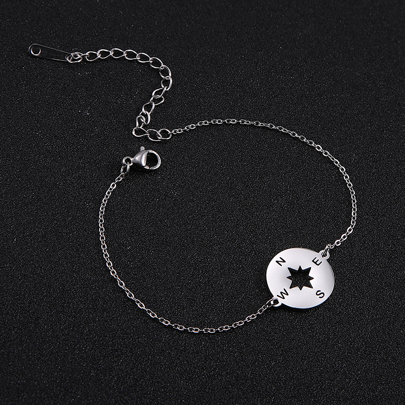 Pulseras simples de acero inoxidable para mujer, pulsera con colgante de brújula de rayo, joyería de lujo, pulsera de con dijes,