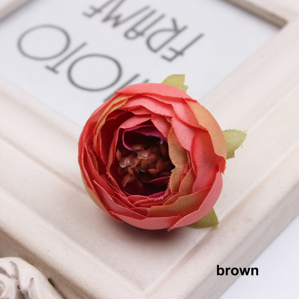 5 stuks 5cm kunstbloemen handgemaakte zijden stoffen bloemhoofdjes boeket voor bruiloft feest huisdecoratie doe-het-zelf doos knutselen: Bruin
