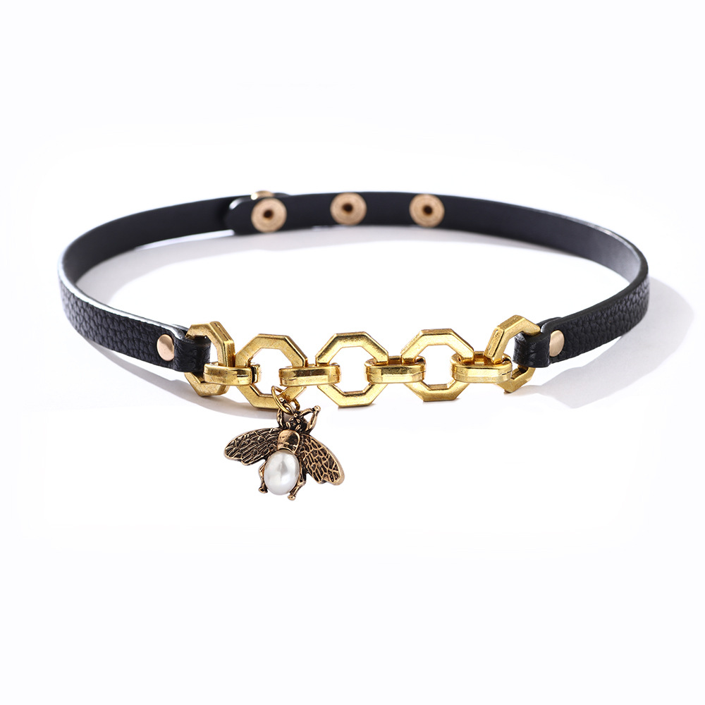 Kirykle Cute bee women bracelet Adjustable leather bracelet Charm Gold Alloy set zircon bee bracelet Femme Party Jewelry: KR1197-4