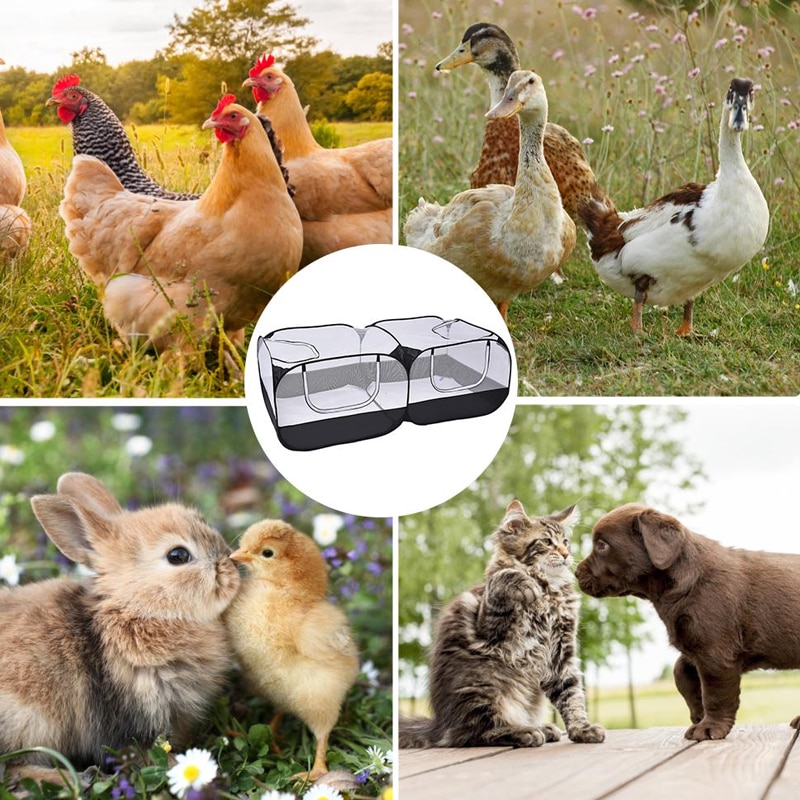 Portable Chicken Rabbit Cat Dog Coop Outdoor Farm Animals Poultry Mesh Fence Foldable Pets Cage Enclosure