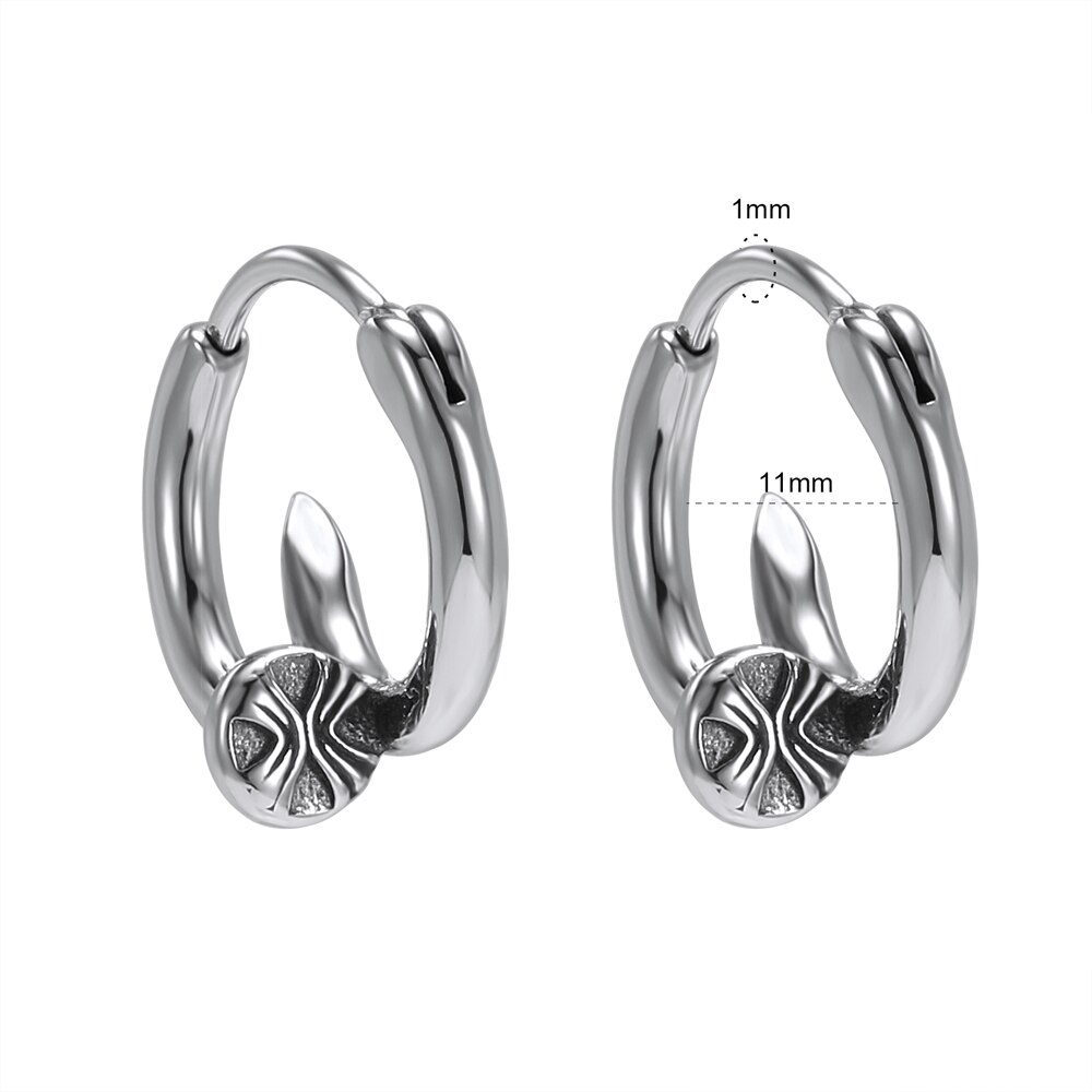 ZS Mens Punk Style Stainless Steel Earrings Rock Roll Skull Hoop Earrings Small Cricle Ear Rounds Hip Hop Jewelry Accessories: 8