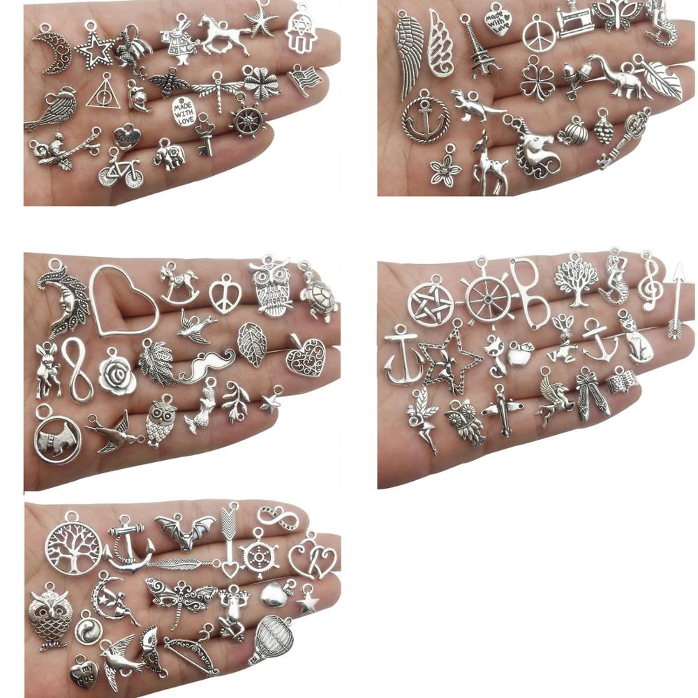 200pcs Jewelry Making Charms Mixed Smooth Tibetan Silver Metal Pendants for DIY Necklace Bracelet Jewelry Making