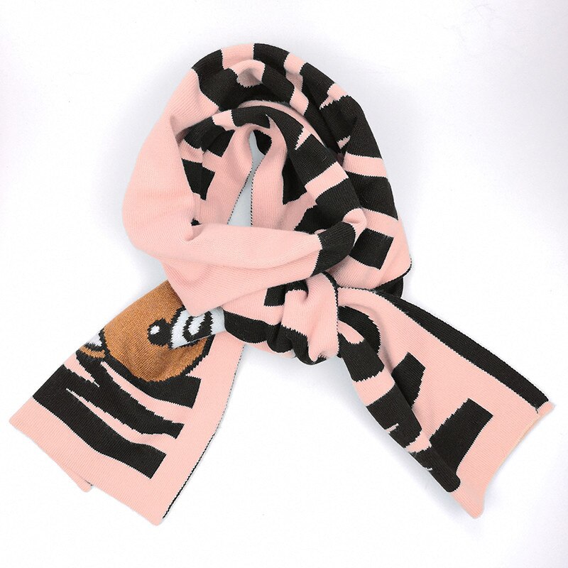 PPXX Cartoon Bear Winter Wool Girl Scarf Boy Soft Warm Thick Kids Boys Girls Shawls Wrap Children Scarves Accessories: Pink