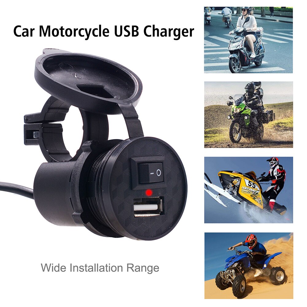 12V/ 24V USB Motorcycle Waterproof Switch Motorcycle Socket Motorbike Phone Charger Cigarette Lighter Adapter