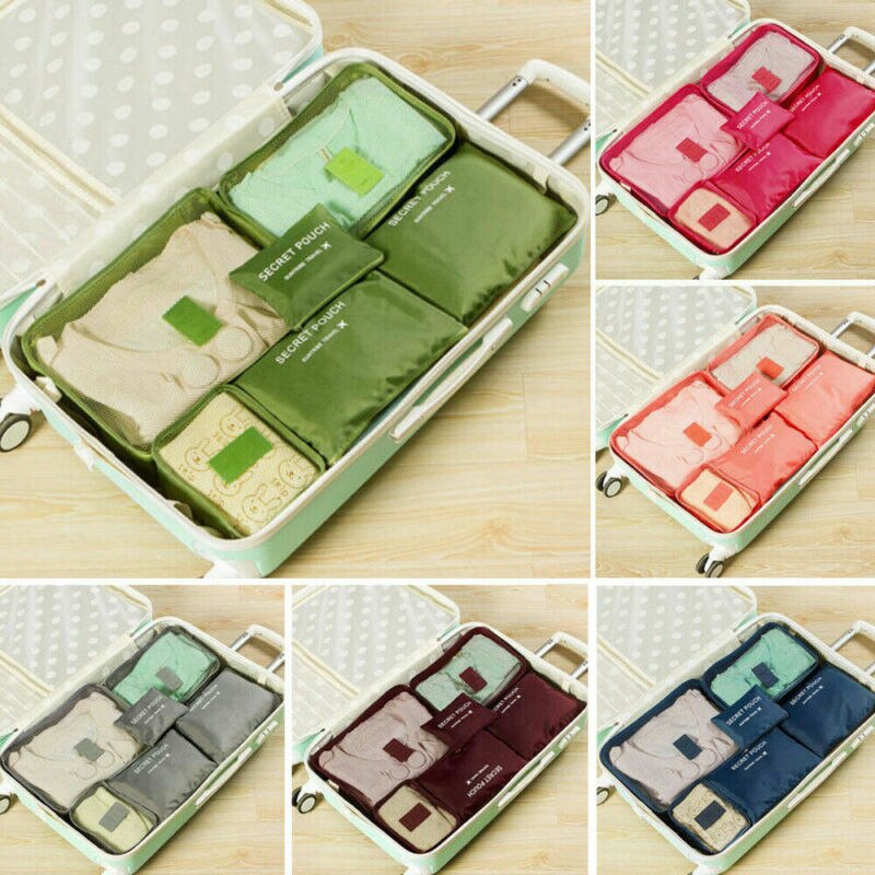 6Pcs Packing Cubes Travel Pouch Luggage Organiser Clothes Suitcase