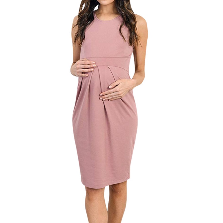 MUQGEW Mutterschaft Kleid Frauen Ärmellose Rüschen Pflege Baby Weste Kleidung Schwangerschaft Sommerkleid Kleid Abend Party Schwangerschaft Kleid